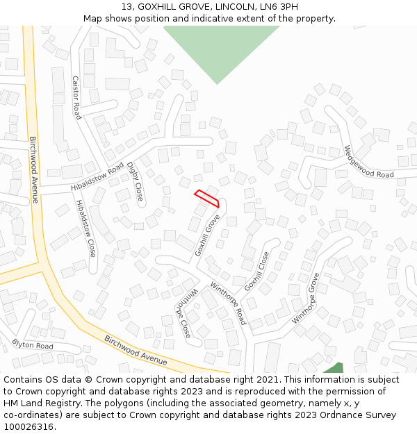 13, GOXHILL GROVE, LINCOLN, LN6 3PH: Location map and indicative extent of plot