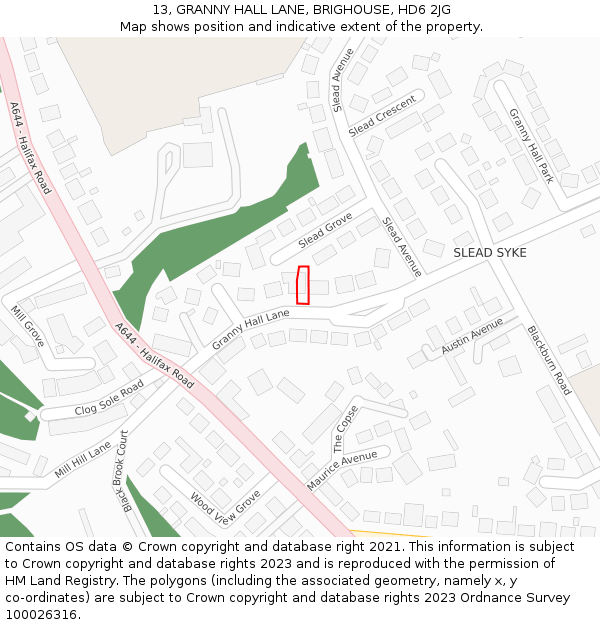 13, GRANNY HALL LANE, BRIGHOUSE, HD6 2JG: Location map and indicative extent of plot