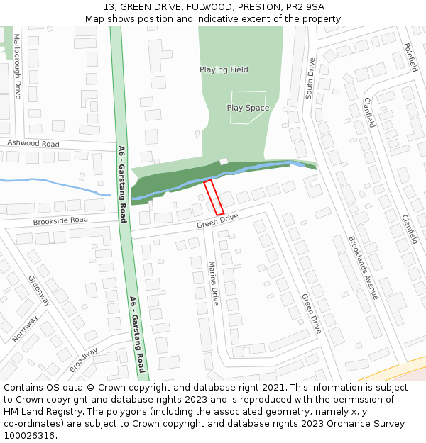 13, GREEN DRIVE, FULWOOD, PRESTON, PR2 9SA: Location map and indicative extent of plot