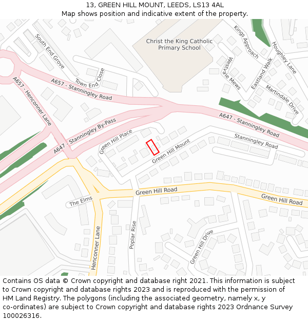 13, GREEN HILL MOUNT, LEEDS, LS13 4AL: Location map and indicative extent of plot