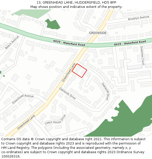 13, GREENHEAD LANE, HUDDERSFIELD, HD5 8PP: Location map and indicative extent of plot