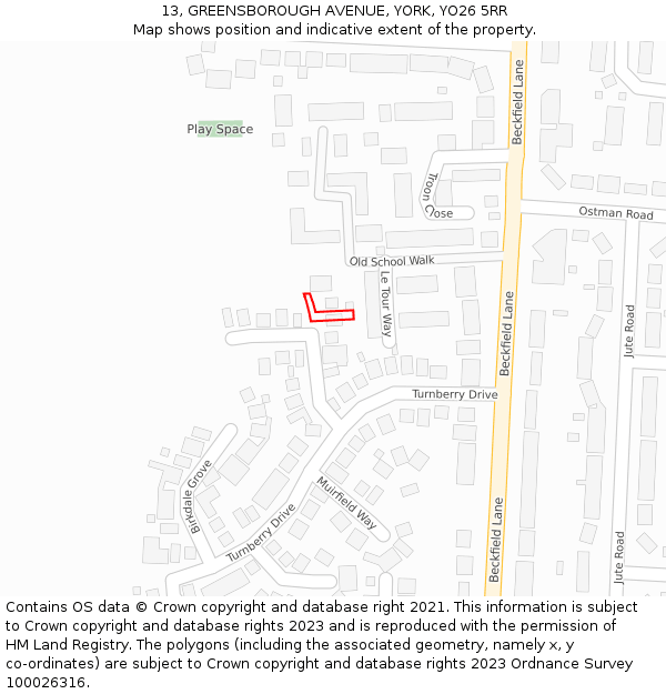 13, GREENSBOROUGH AVENUE, YORK, YO26 5RR: Location map and indicative extent of plot