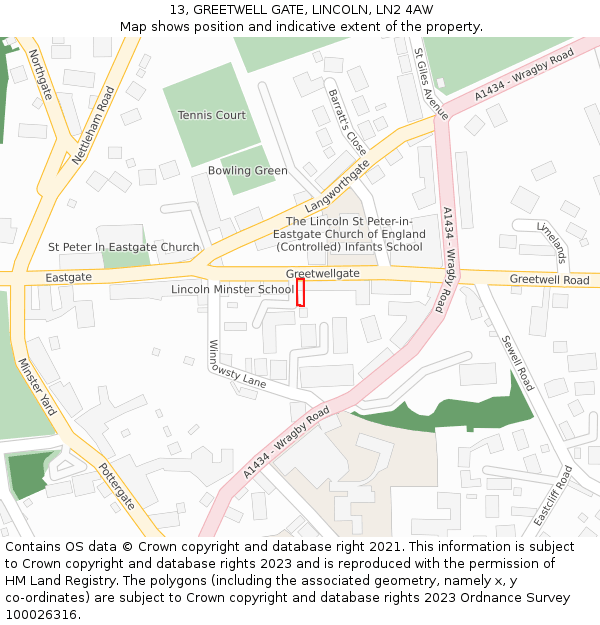 13, GREETWELL GATE, LINCOLN, LN2 4AW: Location map and indicative extent of plot