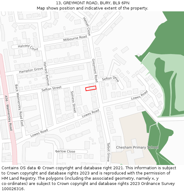 13, GREYMONT ROAD, BURY, BL9 6PN: Location map and indicative extent of plot