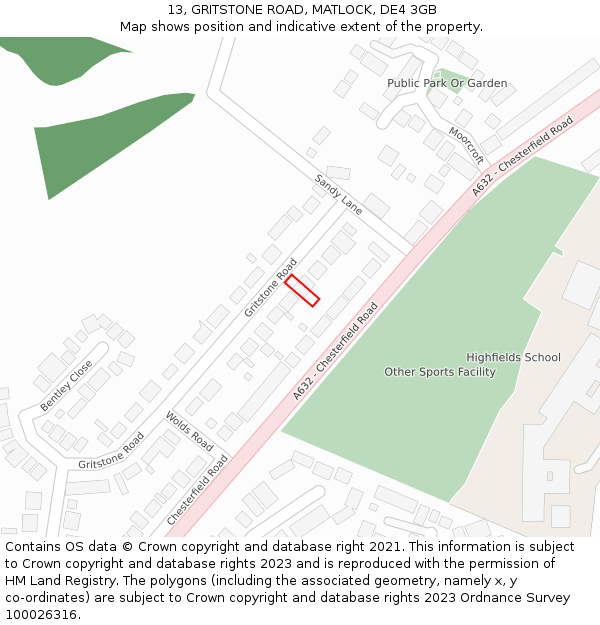 13, GRITSTONE ROAD, MATLOCK, DE4 3GB: Location map and indicative extent of plot