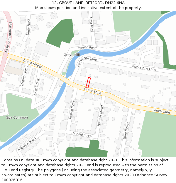13, GROVE LANE, RETFORD, DN22 6NA: Location map and indicative extent of plot