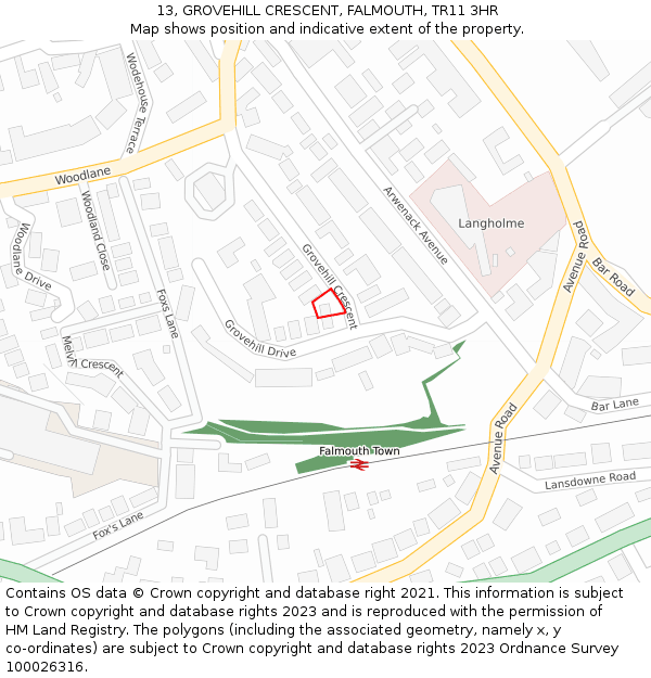 13, GROVEHILL CRESCENT, FALMOUTH, TR11 3HR: Location map and indicative extent of plot