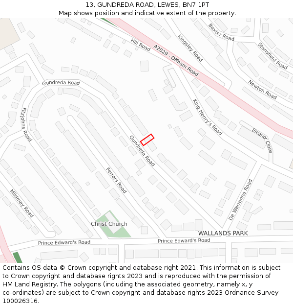 13, GUNDREDA ROAD, LEWES, BN7 1PT: Location map and indicative extent of plot