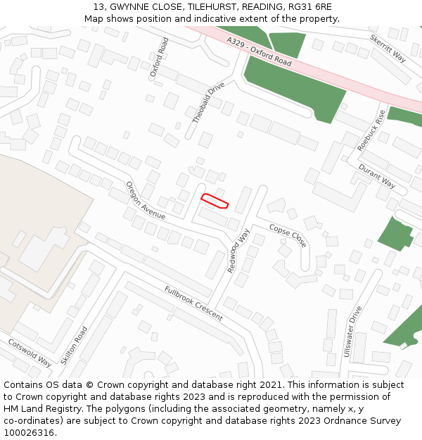 13, GWYNNE CLOSE, TILEHURST, READING, RG31 6RE: Location map and indicative extent of plot