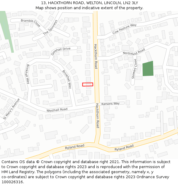 13, HACKTHORN ROAD, WELTON, LINCOLN, LN2 3LY: Location map and indicative extent of plot