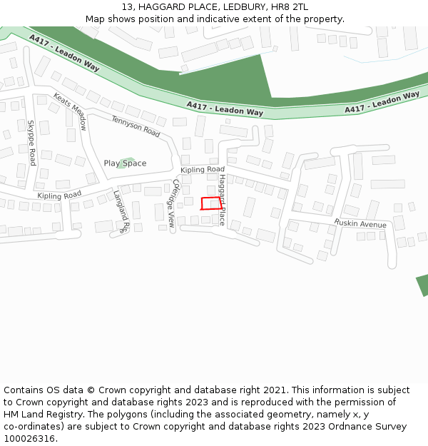 13, HAGGARD PLACE, LEDBURY, HR8 2TL: Location map and indicative extent of plot