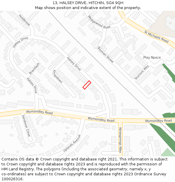 13, HALSEY DRIVE, HITCHIN, SG4 9QH: Location map and indicative extent of plot