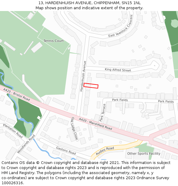 13, HARDENHUISH AVENUE, CHIPPENHAM, SN15 1NL: Location map and indicative extent of plot