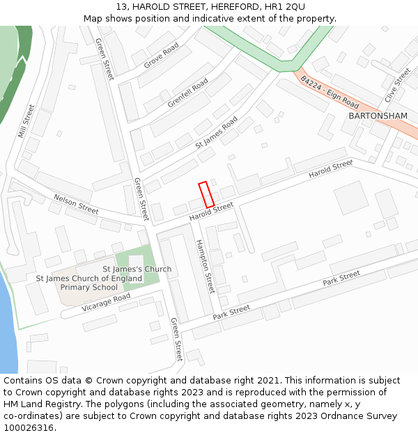 13, HAROLD STREET, HEREFORD, HR1 2QU: Location map and indicative extent of plot