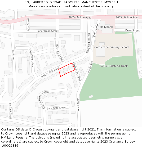 13, HARPER FOLD ROAD, RADCLIFFE, MANCHESTER, M26 3RU: Location map and indicative extent of plot