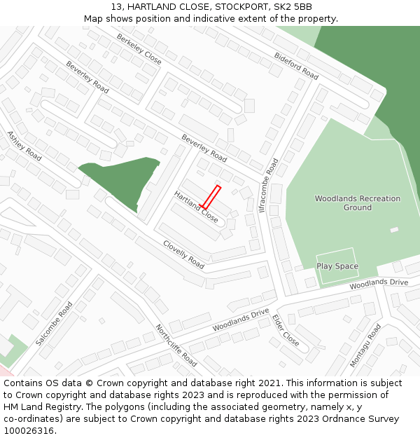13, HARTLAND CLOSE, STOCKPORT, SK2 5BB: Location map and indicative extent of plot