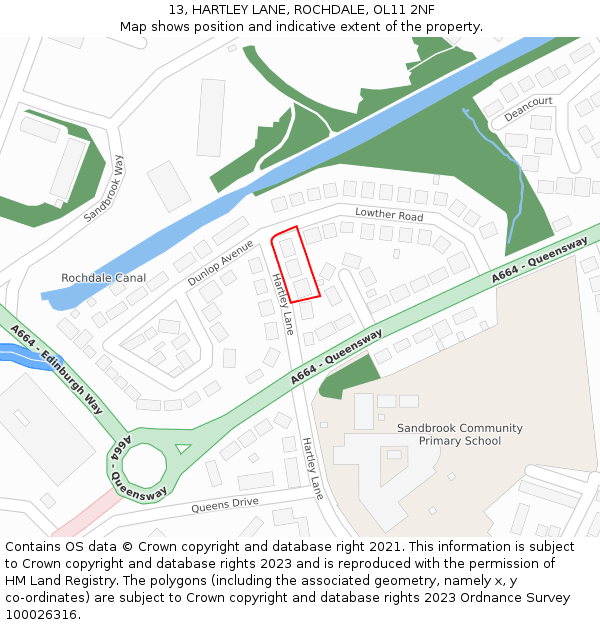 13, HARTLEY LANE, ROCHDALE, OL11 2NF: Location map and indicative extent of plot