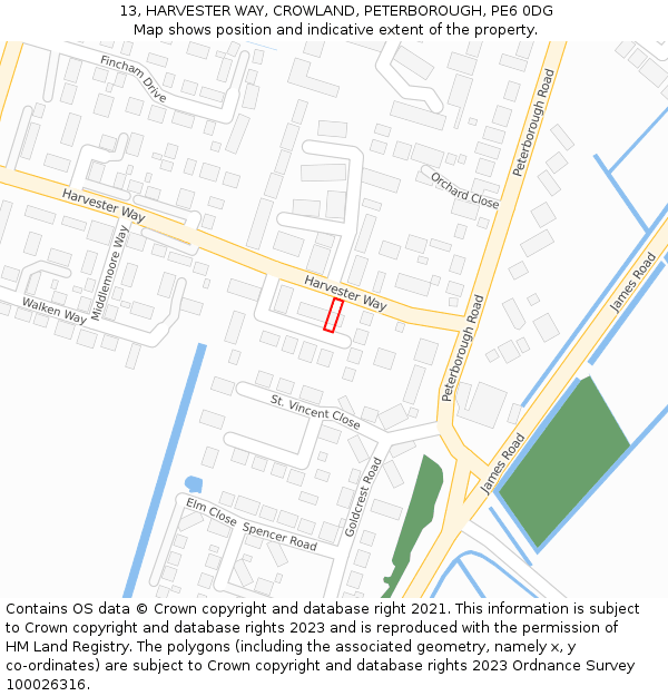 13, HARVESTER WAY, CROWLAND, PETERBOROUGH, PE6 0DG: Location map and indicative extent of plot