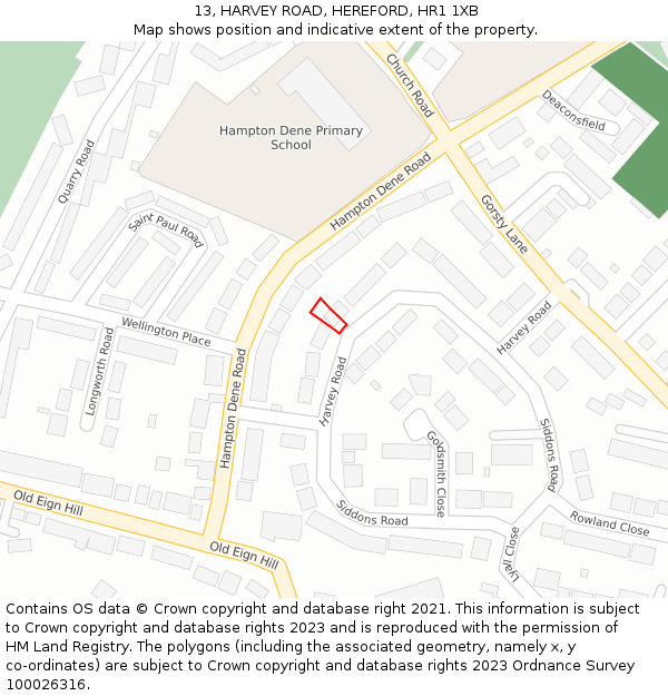 13, HARVEY ROAD, HEREFORD, HR1 1XB: Location map and indicative extent of plot