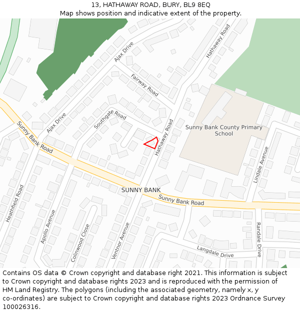 13, HATHAWAY ROAD, BURY, BL9 8EQ: Location map and indicative extent of plot