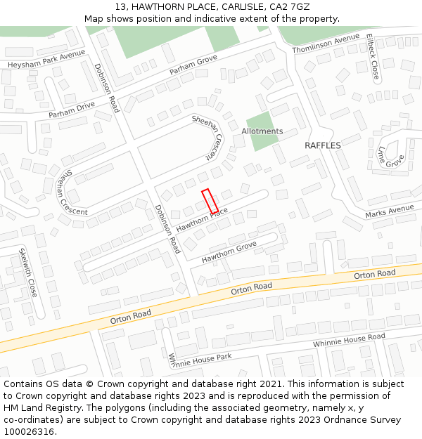 13, HAWTHORN PLACE, CARLISLE, CA2 7GZ: Location map and indicative extent of plot