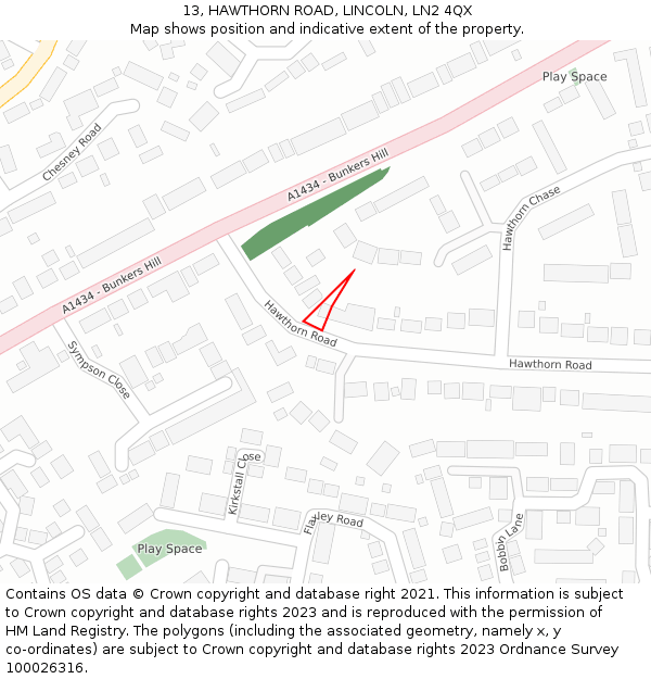 13, HAWTHORN ROAD, LINCOLN, LN2 4QX: Location map and indicative extent of plot