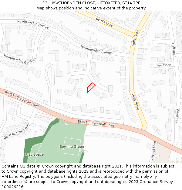 13, HAWTHORNDEN CLOSE, UTTOXETER, ST14 7PE: Location map and indicative extent of plot
