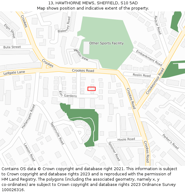 13, HAWTHORNE MEWS, SHEFFIELD, S10 5AD: Location map and indicative extent of plot