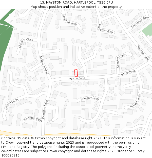 13, HAYSTON ROAD, HARTLEPOOL, TS26 0PU: Location map and indicative extent of plot