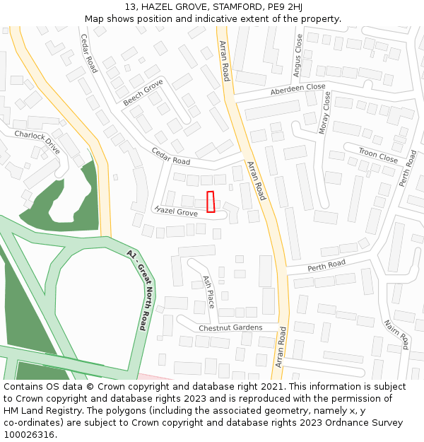 13, HAZEL GROVE, STAMFORD, PE9 2HJ: Location map and indicative extent of plot