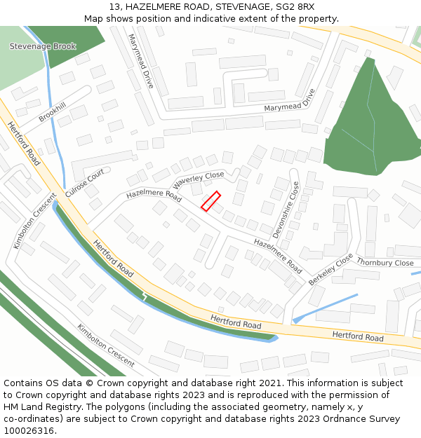 13, HAZELMERE ROAD, STEVENAGE, SG2 8RX: Location map and indicative extent of plot