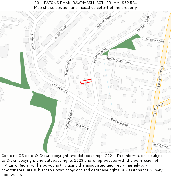 13, HEATONS BANK, RAWMARSH, ROTHERHAM, S62 5RU: Location map and indicative extent of plot