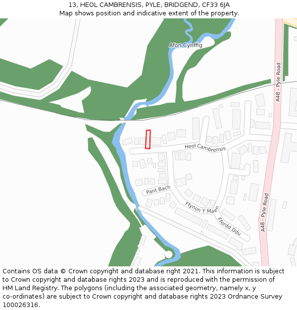 13, HEOL CAMBRENSIS, PYLE, BRIDGEND, CF33 6JA: Location map and indicative extent of plot