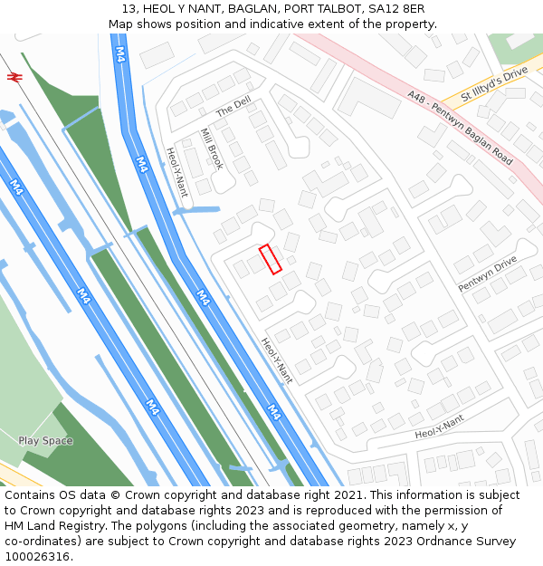 13, HEOL Y NANT, BAGLAN, PORT TALBOT, SA12 8ER: Location map and indicative extent of plot