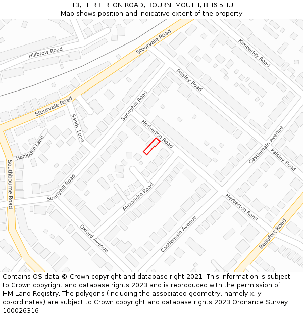 13, HERBERTON ROAD, BOURNEMOUTH, BH6 5HU: Location map and indicative extent of plot