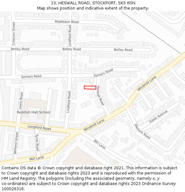 13, HESWALL ROAD, STOCKPORT, SK5 6SN: Location map and indicative extent of plot