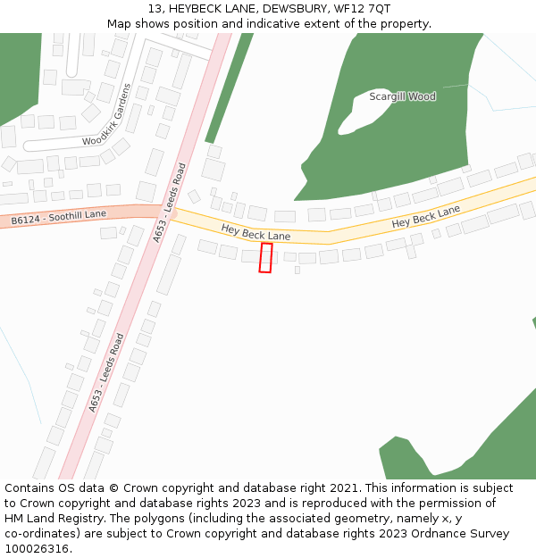 13, HEYBECK LANE, DEWSBURY, WF12 7QT: Location map and indicative extent of plot
