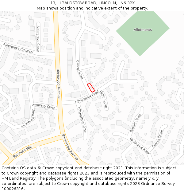13, HIBALDSTOW ROAD, LINCOLN, LN6 3PX: Location map and indicative extent of plot