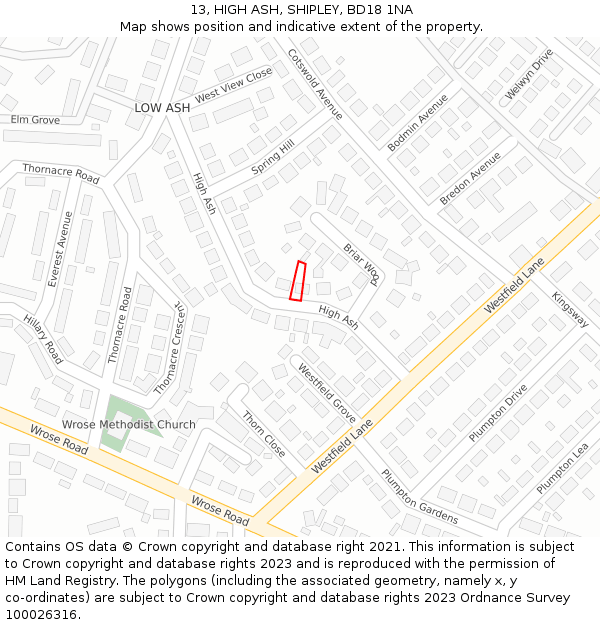 13, HIGH ASH, SHIPLEY, BD18 1NA: Location map and indicative extent of plot