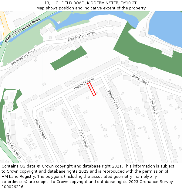 13, HIGHFIELD ROAD, KIDDERMINSTER, DY10 2TL: Location map and indicative extent of plot
