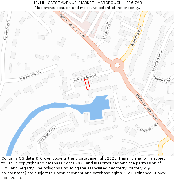 13, HILLCREST AVENUE, MARKET HARBOROUGH, LE16 7AR: Location map and indicative extent of plot