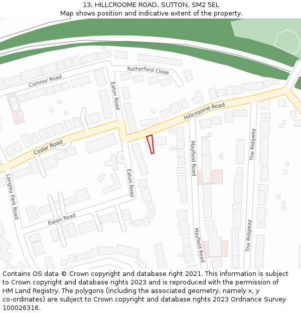 13, HILLCROOME ROAD, SUTTON, SM2 5EL: Location map and indicative extent of plot