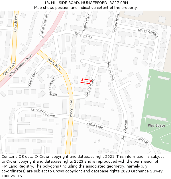 13, HILLSIDE ROAD, HUNGERFORD, RG17 0BH: Location map and indicative extent of plot