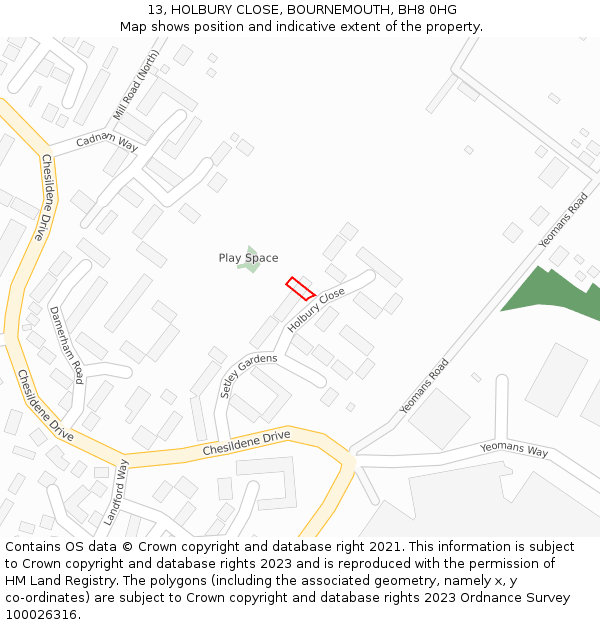 13, HOLBURY CLOSE, BOURNEMOUTH, BH8 0HG: Location map and indicative extent of plot