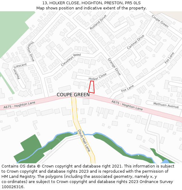 13, HOLKER CLOSE, HOGHTON, PRESTON, PR5 0LS: Location map and indicative extent of plot