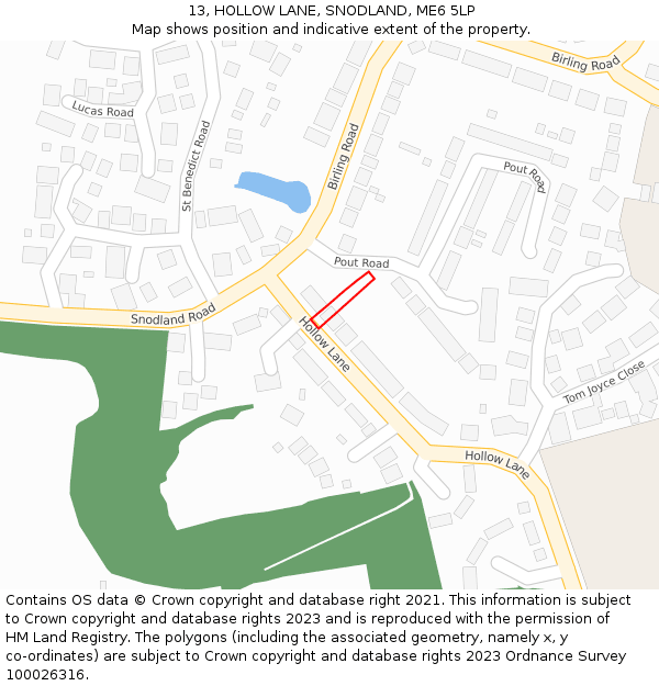13, HOLLOW LANE, SNODLAND, ME6 5LP: Location map and indicative extent of plot