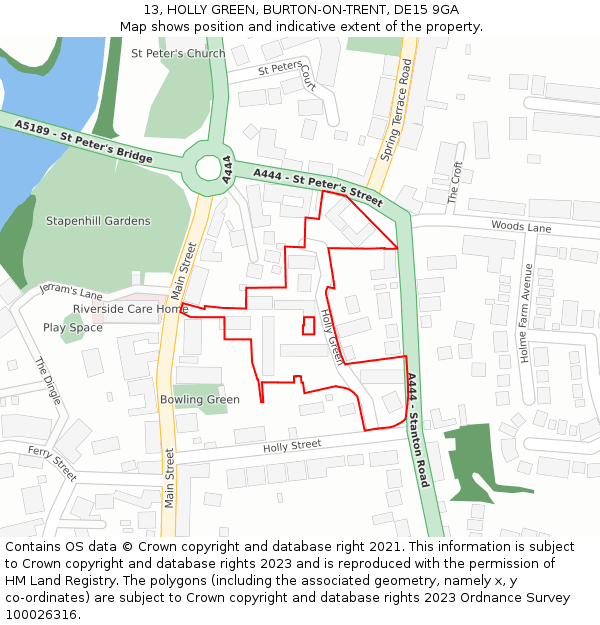 13, HOLLY GREEN, BURTON-ON-TRENT, DE15 9GA: Location map and indicative extent of plot