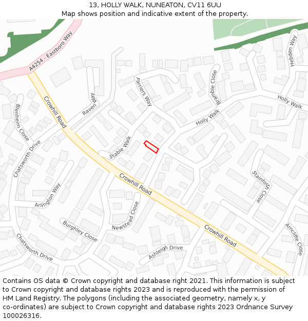 13, HOLLY WALK, NUNEATON, CV11 6UU: Location map and indicative extent of plot