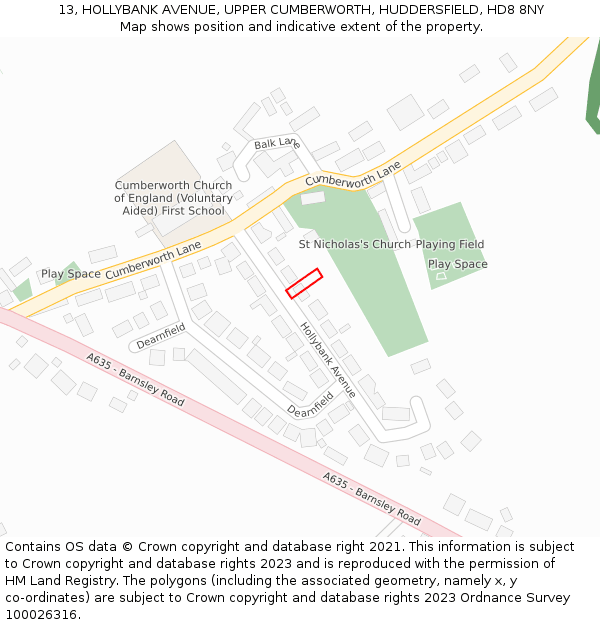 13, HOLLYBANK AVENUE, UPPER CUMBERWORTH, HUDDERSFIELD, HD8 8NY: Location map and indicative extent of plot