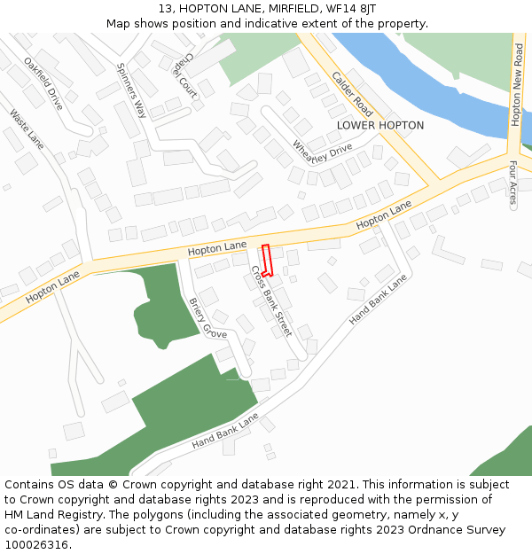 13, HOPTON LANE, MIRFIELD, WF14 8JT: Location map and indicative extent of plot